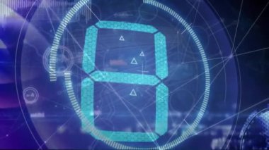 Karanlık arka plandaki bağlantı ağı üzerinden veri işleme animasyonu. Küresel iş, bağlantılar, hesaplama ve veri işleme kavramı dijital olarak oluşturulmuş video.