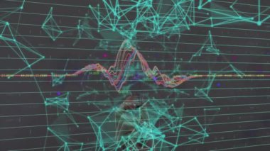 Siyah arkaplanda veri işleme ağı ile bağlantıların animasyonu. Dijital olarak oluşturulmuş küresel bağlantılar, bilgisayar ve dijital arayüz kavramı.