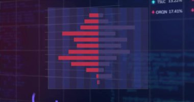 Siyah arka planda grafik, grafik ve finansal veri işleme animasyonları. Finans, veri, dijital arayüz, bağlantı, ağ ve küresel iletişim, dijital olarak oluşturulmuş video.