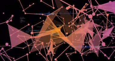 Veri işleme üzerinden şekillerle bağlantı ağının animasyonu. Küresel teknoloji ve dijital arayüz konsepti dijital olarak oluşturulmuş video.