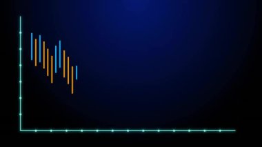 Mavi zemin üzerinde veri işleme ve diyagram animasyonu. Küresel iş ve dijital arayüz kavramı dijital olarak oluşturulmuş video.