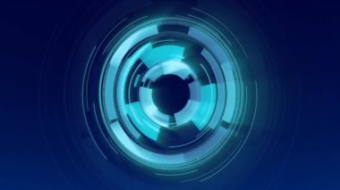 Mavi arkaplan üzerinde dijital veri işleme ve tarama animasyonu. Dijital olarak oluşturulmuş küresel bağlantılar, hesaplama ve veri işleme kavramı.