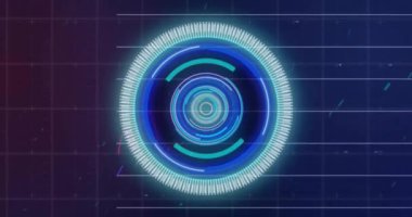 Mavi arkaplan üzerinde tarama ve veri işleme animasyonu. Küresel finans, iş, bağlantılar, hesaplama ve veri işleme kavramı dijital olarak oluşturulmuş video.