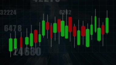 Siyah arkaplan üzerinden finansal veri işleme animasyonu. Küresel finans, iş, bağlantılar, hesaplama ve veri işleme kavramı dijital olarak oluşturulmuş video.