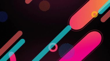 Siyah arkaplanda hareket eden renkli şekillerin canlandırması. Renkler, desenler ve şekiller dijital olarak oluşturulmuş video konsepti.