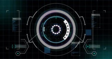 Animation of scope scanning over data processing. Global technology and digital interface concept digitally generated video.