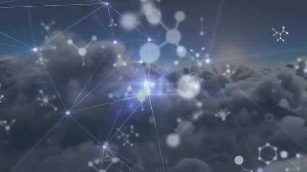 Animation Réseau Connexions Avec Des Molécules Sur Paysage Urbain Concept — Video