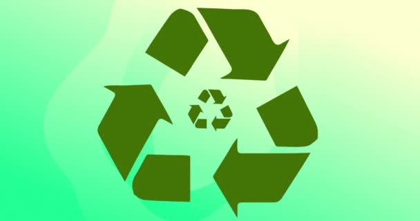 Animación Iconos Reciclaje Sobre Fondo Verde Tecnología Ecología Interfaz Digital — Vídeo de stock