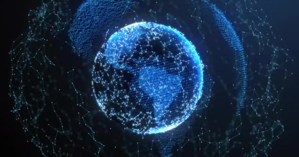Animation Des Globus Mit Netzwerk Von Verbindungen Auf Schwarzem Hintergrund — Stockvideo