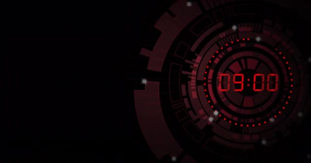 Animation Red Digital Timer Changing Red Circles Black Background Time — Stock Video