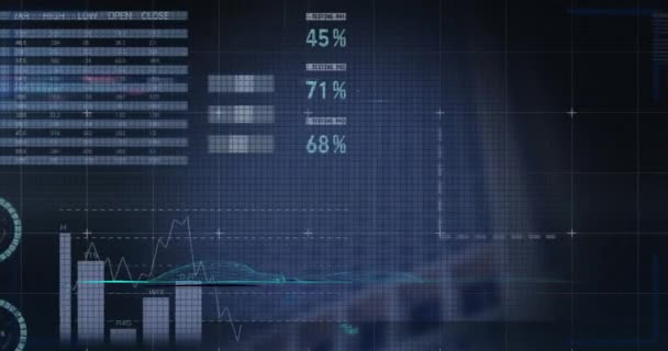 Animacja Przetwarzania Danych Wykresów Mapie Świata Koncepcja Globalnego Biznesu Cyfrowego — Wideo stockowe