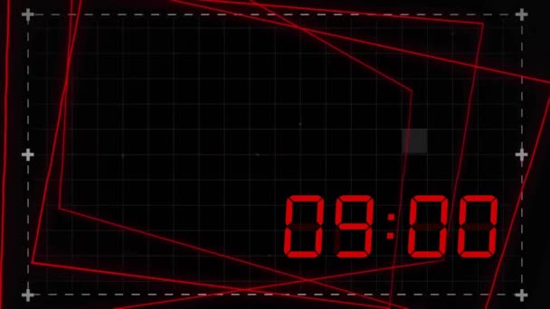 黒い背景の線で変化する赤いデジタルタイマーのアニメーション デジタルインターフェース データ処理コンセプトデジタル生成ビデオ — ストック動画
