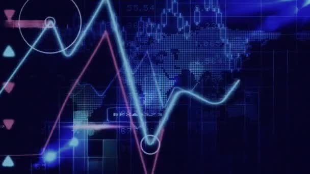 Animación Del Procesamiento Datos Mapa Del Mundo Mercado Valores Diagramas — Vídeo de stock