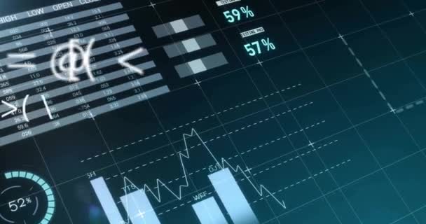 Animación Del Procesamiento Datos Estadísticas Sobre Fondo Azul Negocios Globales — Vídeos de Stock
