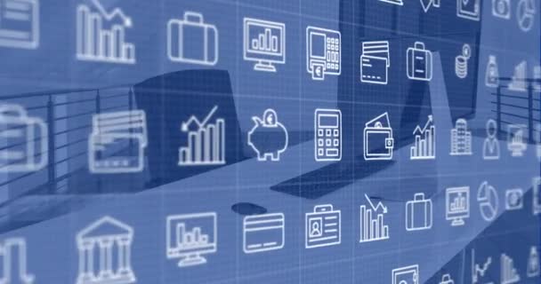 Animación Del Procesamiento Datos Sobre Estación Trabajo Oficina Finanzas Globales — Vídeos de Stock