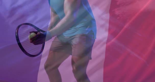 Animation Flag France African American Male Tennis Player Sports Competition — Stock Video