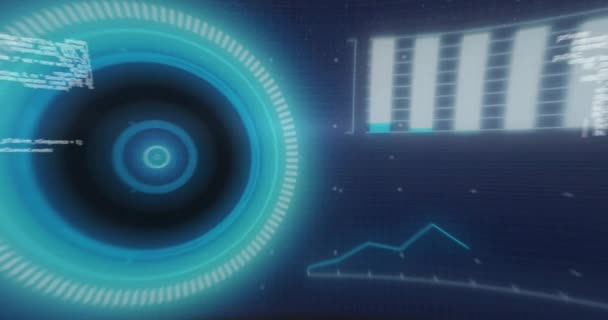 Animação Processamento Dados Digitais Tela Sobre Fundo Preto Conexões Globais — Vídeo de Stock