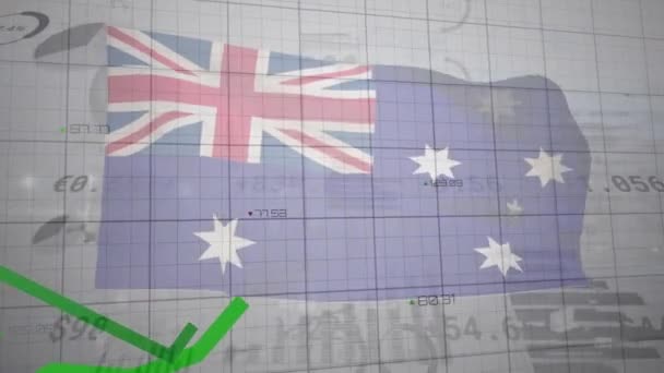 Animatie Van Verwerking Van Financiële Gegevens Onder Vlag Van Australië — Stockvideo