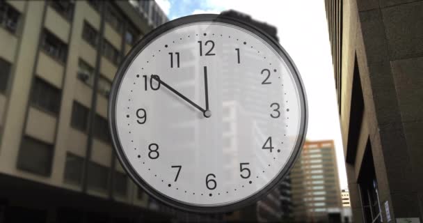 Animazione Orologio Ticchettio Sopra Paesaggio Urbano Concetto Globale Business Connessioni — Video Stock