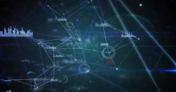 Animation Des Netzwerks Von Verbindungen Mit Datenverarbeitung Auf Schwarzem Hintergrund — Stockvideo