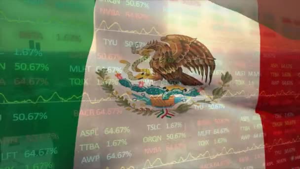 Animazione Della Bandiera Del Messico Del Mercato Azionario Sul Paesaggio — Video Stock