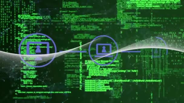 Animazione Elaborazione Dati Digitali Icone Sfondo Nero Connessioni Globali Calcolo — Video Stock