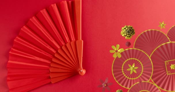 Анимирование китайского узора с пространством для копирования на красном фоне. Китайский новый год, праздник, празднование и традиция концепции цифрового видео.