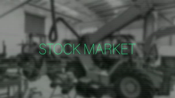 Animace Textu Akciovém Trhu Zpracování Finančních Údajů Nad Továrnou Globální — Stock video