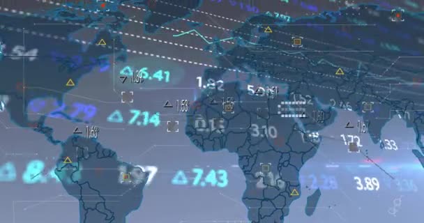 Анимация Обработки Финансовых Данных Карте Мира Мировые Финансы Бизнес Связи — стоковое видео