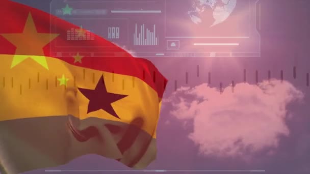 Анимация Флагов Ганы Китая Над Голубым Небом Графики Обработки Данных — стоковое видео