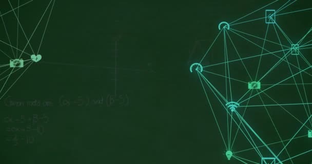 Animação Rede Ícones Mídia Sobre Equações Matemáticas Quadro Negro Rede — Vídeo de Stock