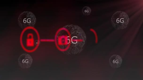 Animación Red Conexiones Sobre Globos Con Sobre Fondo Negro Tecnología — Vídeo de stock