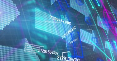 Kapsam taraması resmi, rakamların değişmesi ve mavi arkaplanda dijital oklar. Dijital arayüz küresel bağlantı ve dijital olarak oluşturulan iletişim konsepti.