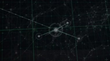 Siyah arkaplan üzerindeki noktalarla bağlantı ağının animasyonu. Dijital olarak oluşturulmuş küresel bağlantılar, hesaplama ve veri işleme kavramı.