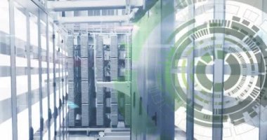 Bilgisayar sunucularındaki veri işleme ve tarama alanlarının animasyonu. Dijital olarak oluşturulan küresel çevrimiçi güvenlik, iş, finans, bilgisayar ve veri işleme kavramı.