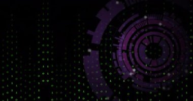 İkili kodlama üzerinde kapsam taraması animasyonu. Küresel teknoloji ve dijital arayüz konsepti dijital olarak oluşturulmuş video.