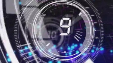 Geri sayım ve tarama sırasında düşen noktaların animasyonu. Küresel teknoloji ve dijital arayüz konsepti dijital olarak oluşturulmuş video.