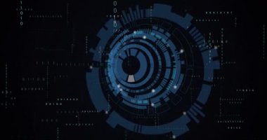 Siyah arkaplan üzerinde dijital veri işleme animasyonu. Dijital olarak oluşturulmuş küresel bağlantılar, hesaplama ve veri işleme kavramı.