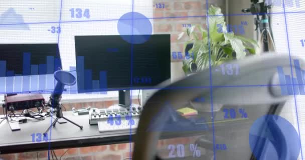 Animation Statistics Data Processing Computer Desk Office Global Finance Business — Stock Video