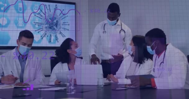 Animation Diagrams Data Processing Diverse Doctors Discussing Work Meeting Global — Stock Video