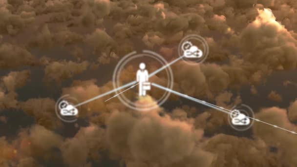 Animacja Sieci Połączeń Ikonami Nad Chmurami Koncepcja Globalnego Biznesu Cyfrowego — Wideo stockowe
