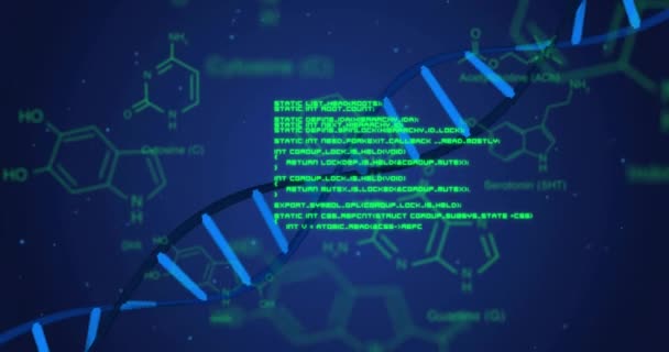 Анимация Цепочки Днк Обработки Данных Синем Фоне Глобальная Наука Бизнес — стоковое видео