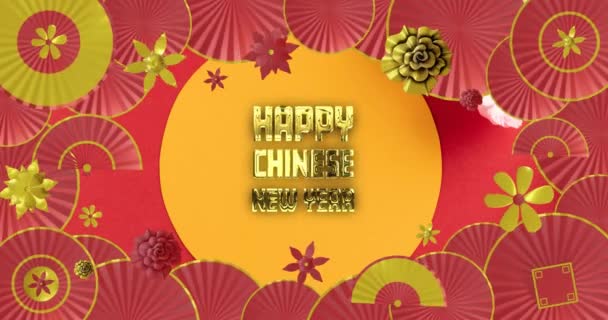 Animation Happy Chinese New Year Text Chinese Pattern Red Background — Stock Video
