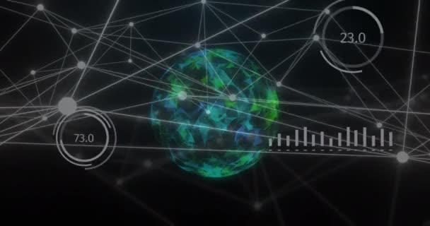 Animação Rede Conexões Com Processamento Dados Sobre Globo Fundo Preto — Vídeo de Stock