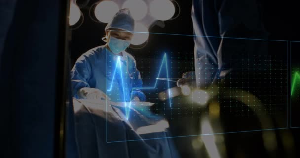 Animation Kardiograf Forskellige Kirurger Operationsstuen Global Medicin Sundhedspleje Videnskab Digital – Stock-video