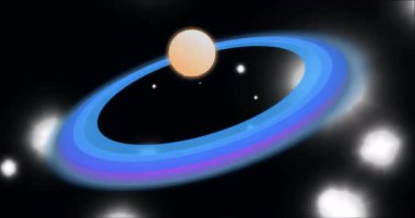 Soluk turuncu küre ortaya çıkan halka hareketlerini tetikliyor mavi menekşe etrafında dönen yıldızlar yanıp sönüyor. Astronomi, kozmik, soyut, nebula, geleceksel, uzay, aydınlatma