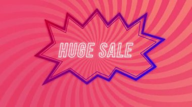 Pembe güneş patlaması şablonlu konuşma balonunda büyük bir satış metni animasyonu. Dijital bileşim, reklam, iletişim, illüstrasyon, tatil ve mevsim, pazarlama, yaratıcılık, işaret kavramı.