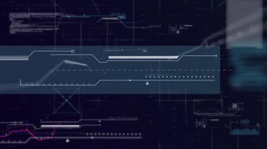 Bilgisayar arayüzü ve grafik verisi olan eşsiz döngü videosu. Dijital olarak üretilmiş, hareketli grafikler, fütüristik, infografik, soyut, animasyon.