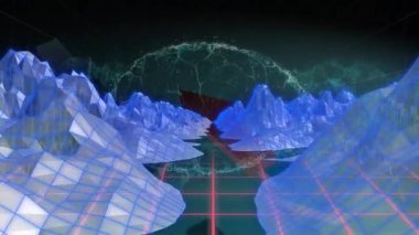 Renkli dijital dalga adamın dijital dalgada koşan dijital dalga adamın dijital animasyonu koşan adama karşı koşuyor. Video oyunu tıbbi araştırma bağlantıları ve dijital olarak oluşturulmuş eğlence konsepti.