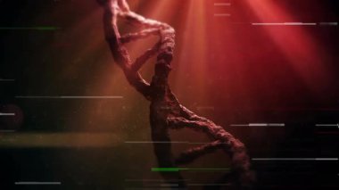 DNA ipliği üzerindeki parazitin canlandırması. Küresel bilim ve dijital arayüz kavramı dijital olarak oluşturulmuş video.